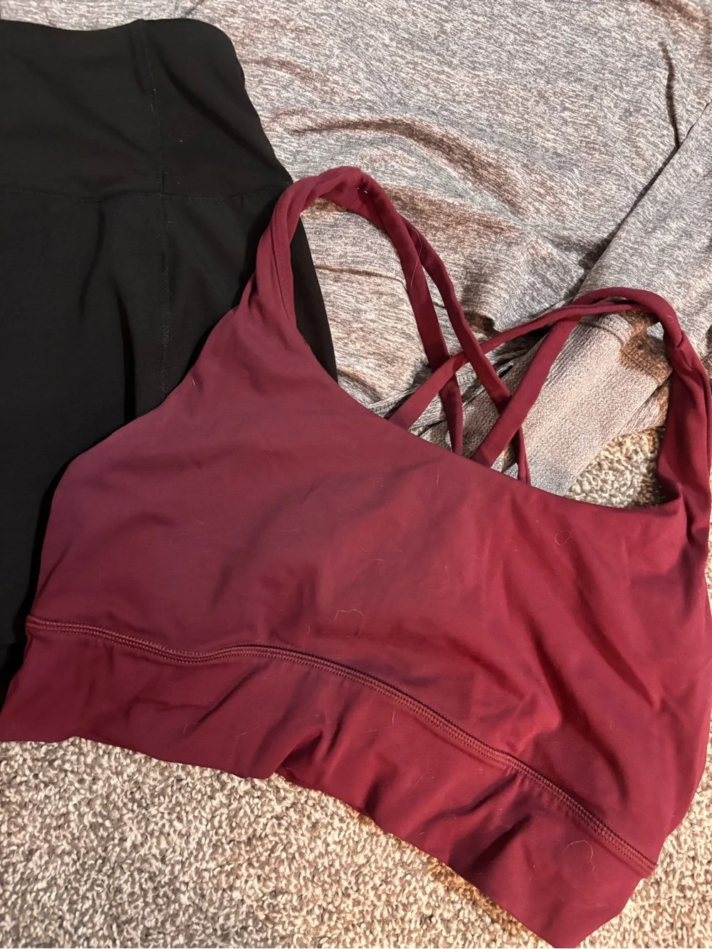 Brooks Black Quarter-Zip, Gray Heather Top & Burgundy Sports Bra Set - Picture 5 of 7
